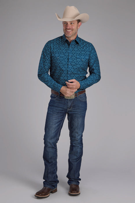 Roper Mens 2350 Diamond Print Blue 100% Cotton L/S Shirt