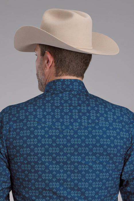 Roper Mens 2350 Diamond Print Blue 100% Cotton L/S Shirt