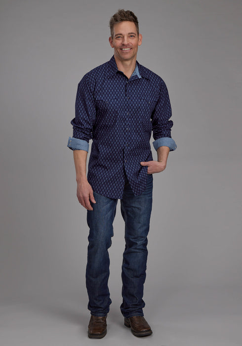 Roper Mens 2177 Aztecs Blue 100% Cotton L/S Shirt