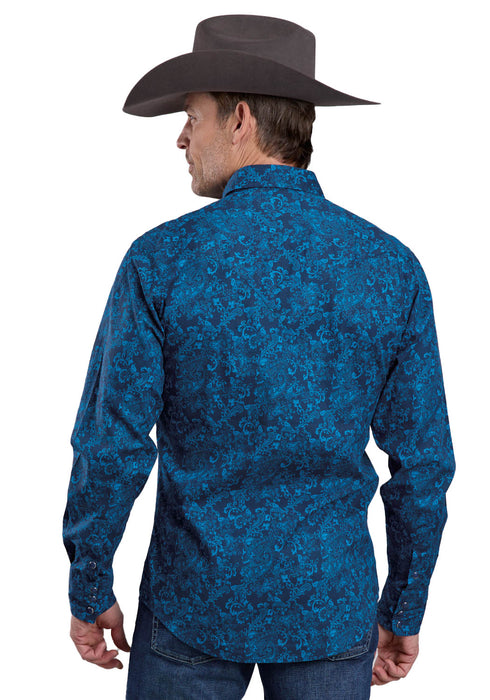 Roper Mens 2603 Brilliant Paisley Blue 100% Cotton L/S Shirt