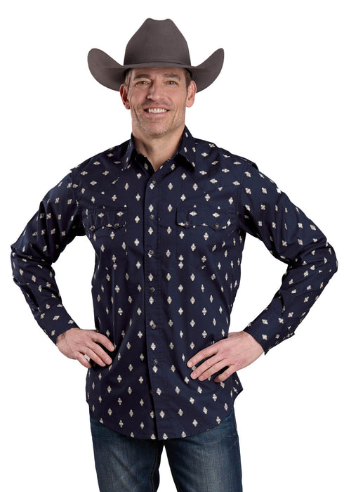 Roper Mens 2608 Ombre Aztecs Blue 100% Cotton L/S Shirt