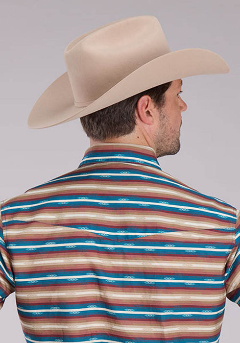 Roper Mens Mini Aztec Stripe Brown/Blue 100% Cotton L/S Shirt