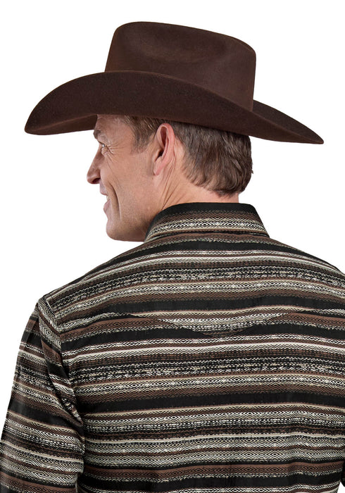 Roper Mens 2607 Distressed Aztec Brown/Black 100% Cotton L/S Shirt