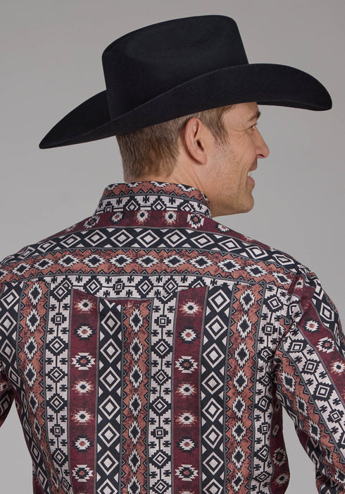 Roper Mens 2178 Winter Aztec Burgundy 100% Cotton L/S Shirt