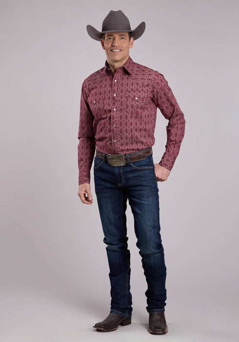 Roper Mens 2698 Linear Aztec Red 100% Cotton L/S Shirt