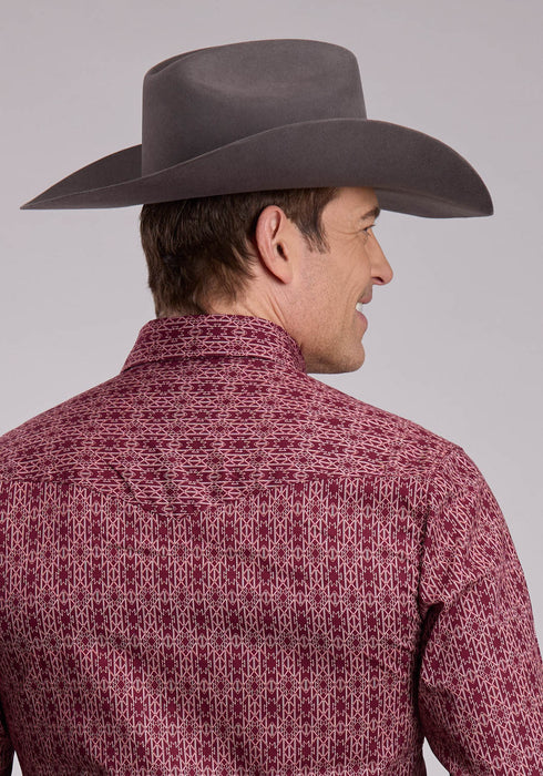 Roper Mens 2698 Linear Aztec Red 100% Cotton L/S Shirt