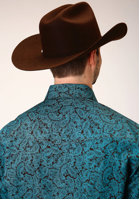 Roper Mens Turquoise 100% Cotton Agave Paisley L/S Shirt