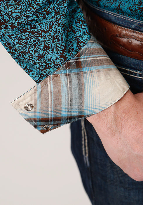 Roper Mens Turquoise 100% Cotton Agave Paisley L/S Shirt