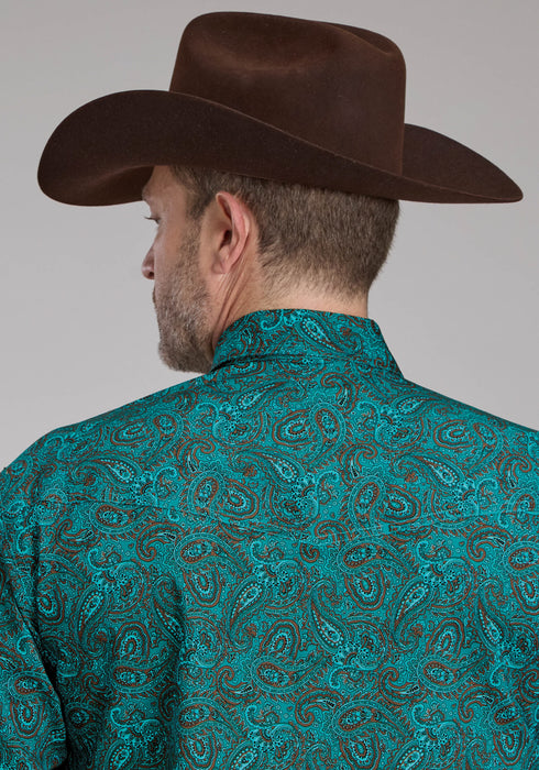 Roper Mens 2238 Mallard Paisley Teal 100% Cotton L/S Shirt