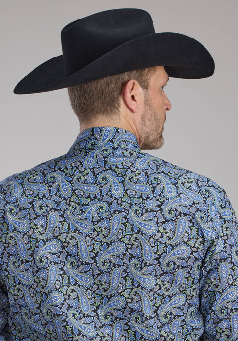 Roper Mens 2239 Cobalt Paisley Blue 100% Cotton L/S Shirt