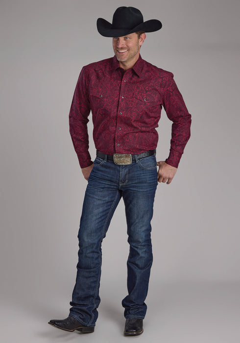 Roper Mens 2241 Paisley Burgundy 100% Cotton L/S Shirt
