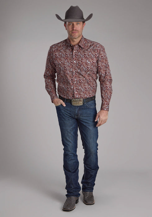 Roper Mens 2242 Sangria Paisley Wine 100% Cotton L/S Shirt