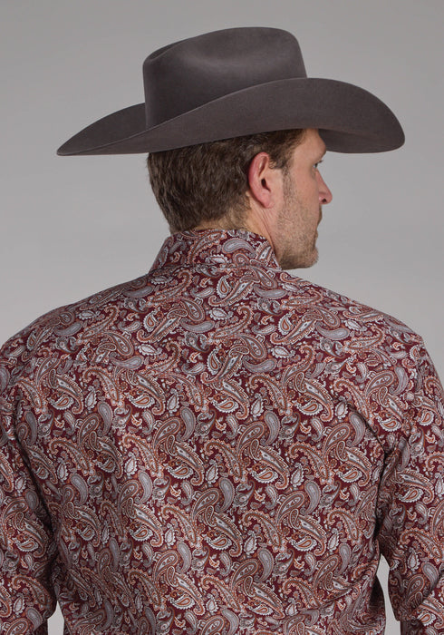 Roper Mens 2242 Sangria Paisley Wine 100% Cotton L/S Shirt