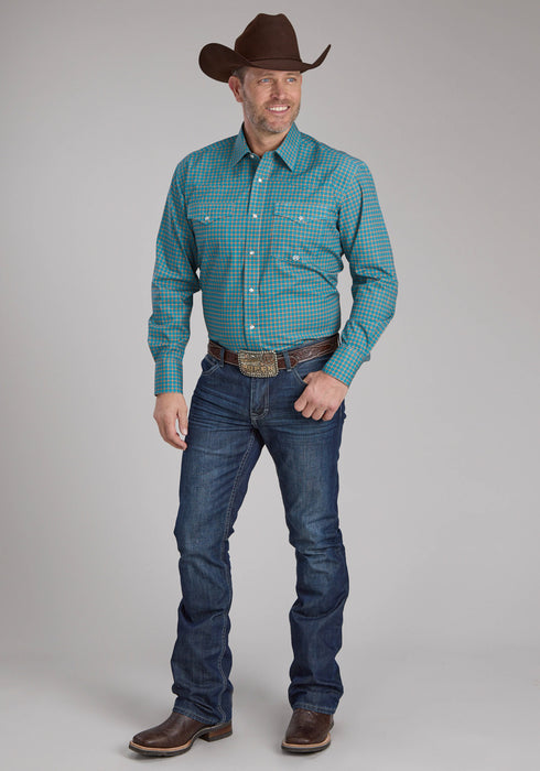 Roper Mens 2244 Castile Foulard Turquoise 100% Cotton L/S Shirt