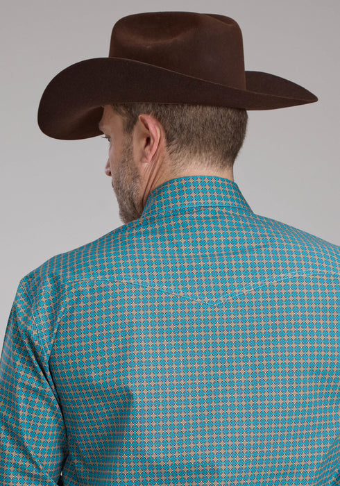 Roper Mens 2244 Castile Foulard Turquoise 100% Cotton L/S Shirt