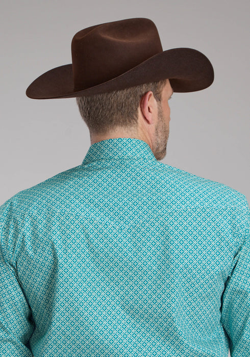 Roper Mens 2250 Four Point Foulard Turquoise Cotton Blend L/S Shirt