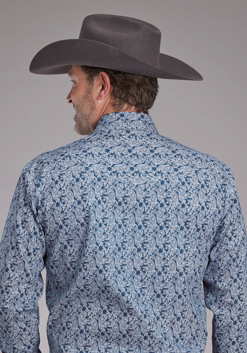 Roper Mens Prairie Paisley Blue 100% Cotton L/S Shirt