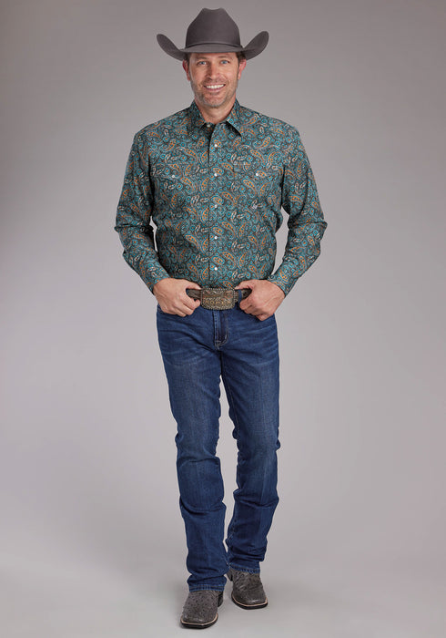Roper Mens Dusk Paisley Blue/Brown 100% Cotton L/S Shirt
