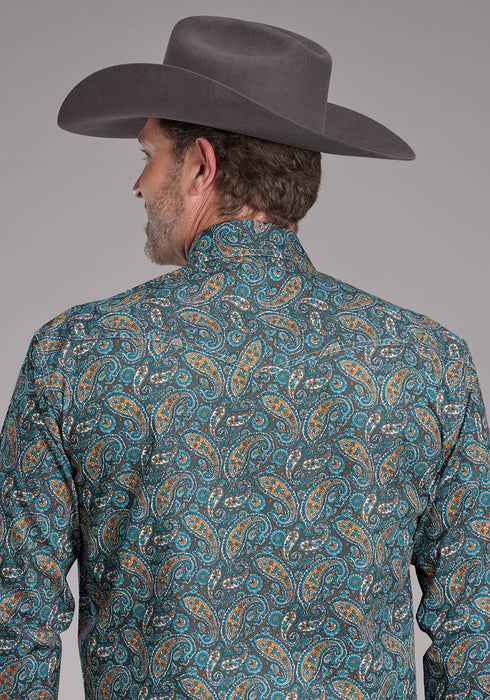 Roper Mens Dusk Paisley Blue/Brown 100% Cotton L/S Shirt