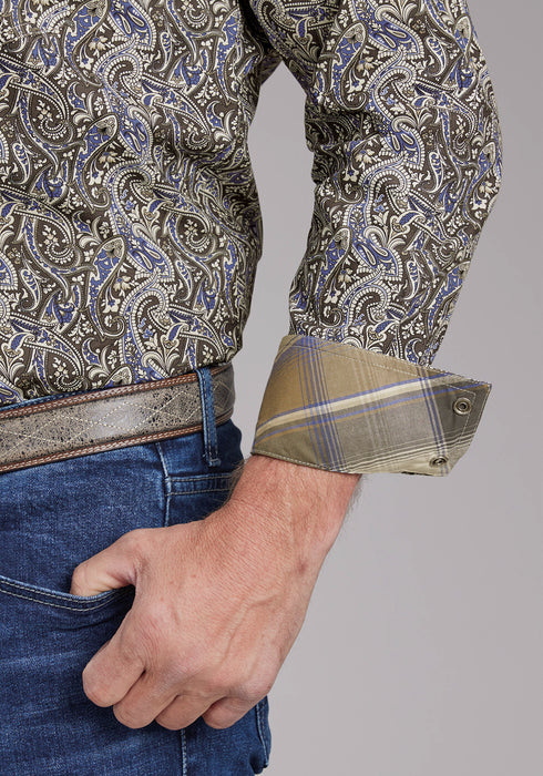 Roper Mens 2383 Paisley Stone 100% Cotton L/S Shirt