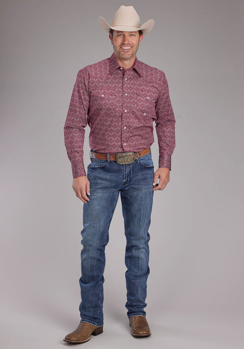 Roper Mens 2386 Medallion Paisley Red Cotton Blend L/S Shirt