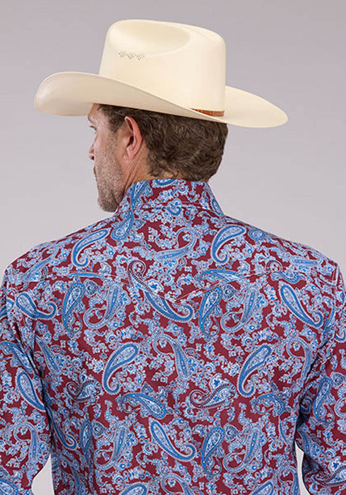 Roper Mens Heritage Paisley Wine/Blue 100% Cotton L/S Shirt