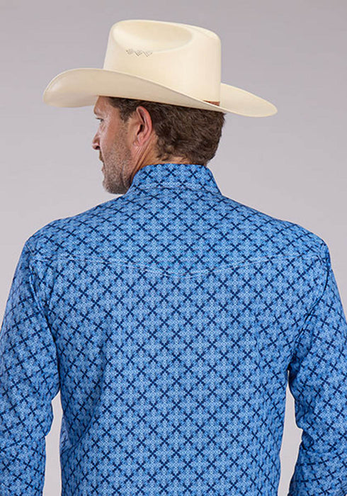 Roper Mens Ribbon Medallion Blue 100% Cotton L/S Shirt