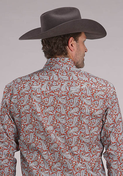 Roper Mens 2499 Clay Paisley Orange 100% Cotton L/S Shirt