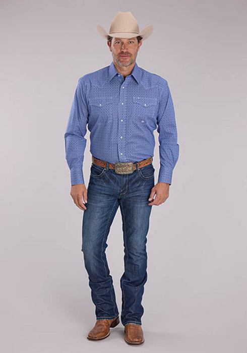 Roper Mens 2508 Stretch Foulard Blue Cotton Blend L/S Shirt
