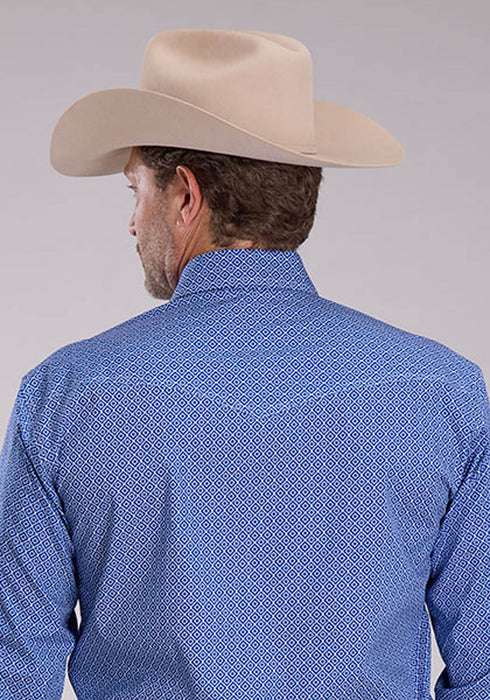 Roper Mens 2508 Stretch Foulard Blue Cotton Blend L/S Shirt
