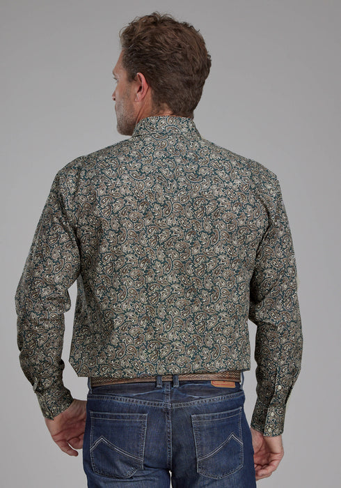 Roper Mens 2150 Oak Paisley Brown 100% Cotton L/S Shirt