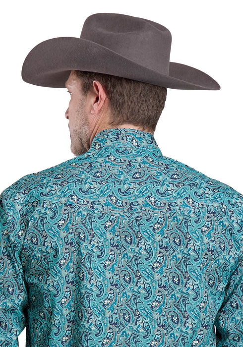 Roper Mens 2582 River Paisley Blue 100% Cotton L/S Shirt
