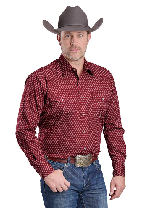 Roper Mens 2594 Stretch Foulard Red Cotton Blend L/S Shirt