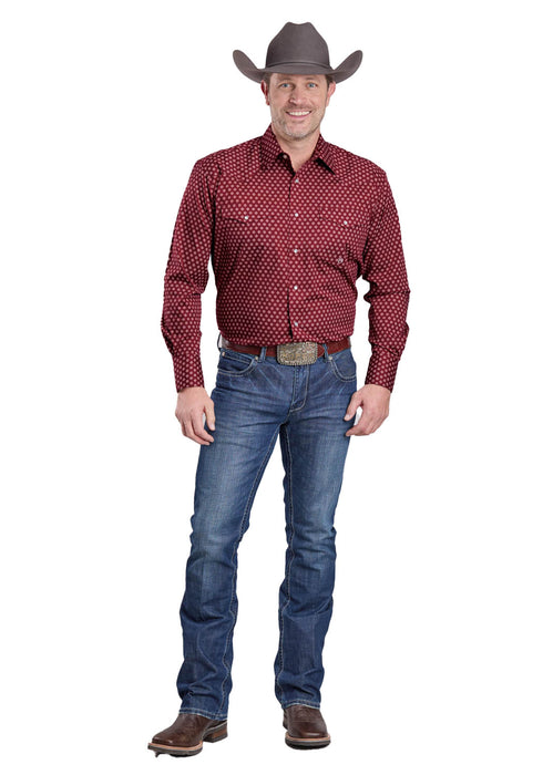 Roper Mens 2594 Stretch Foulard Red Cotton Blend L/S Shirt