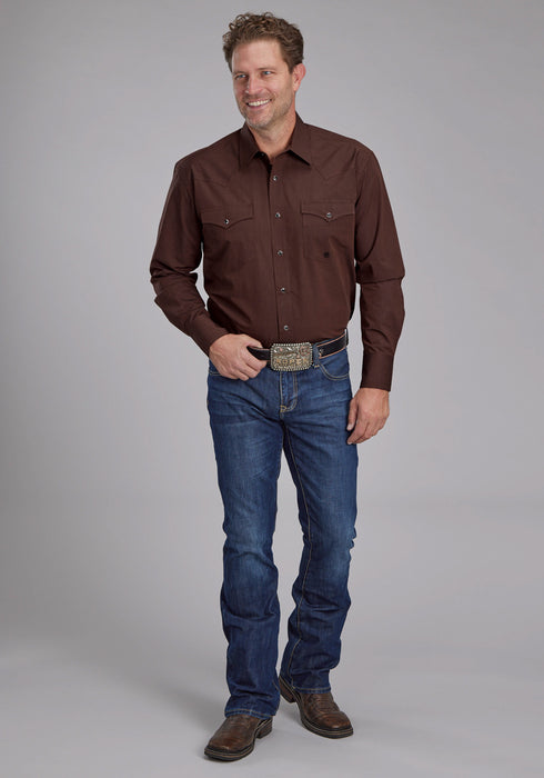 Roper Mens 2162 Black Fill Brown 100% Cotton L/S Shirt