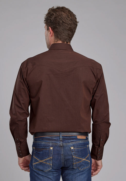 Roper Mens 2162 Black Fill Brown 100% Cotton L/S Shirt