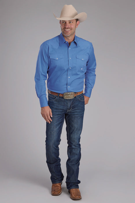 Roper Mens 2388 Poplin Stretch Periwinkle Cotton Blend L/S Shirt