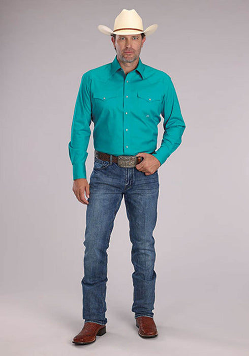 Roper Mens 2509 Stretch Poplin Turquoise Cotton Blend L/S Shirt