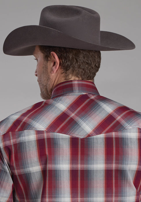 Roper Mens 2248 Plaid Wine/Smoke 100% Cotton L/S Shirt