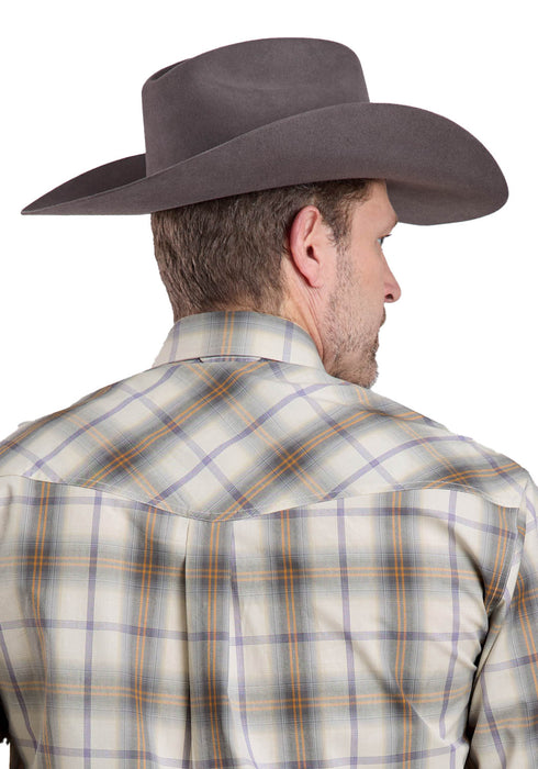 Roper Mens Silver Haze Plaid Grey 100% Cotton L/S Shirt