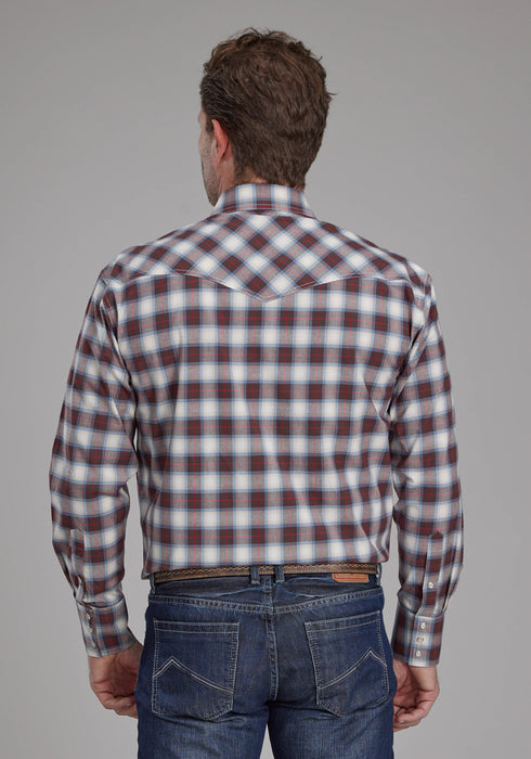 Roper Mens 2164 Stretch Plaid Brown Cotton Blend L/S Shirt