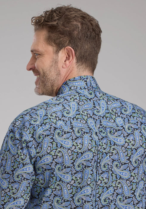 Roper Mens 2239 Cobalt Paisley Blue 100% Cotton Btn L/S Shirt