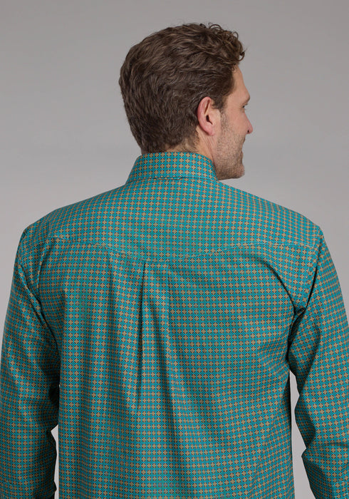 Roper Mens 2244 Castile Foulard Turquoise 100% Cotton Btn L/S Shirt