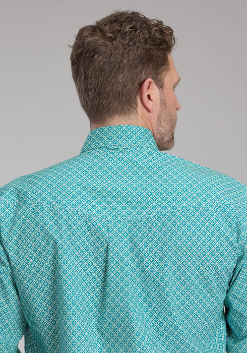 Roper Mens 2250 Four Point Foulard Turquoise Cotton Blend Btn L/S Shirt