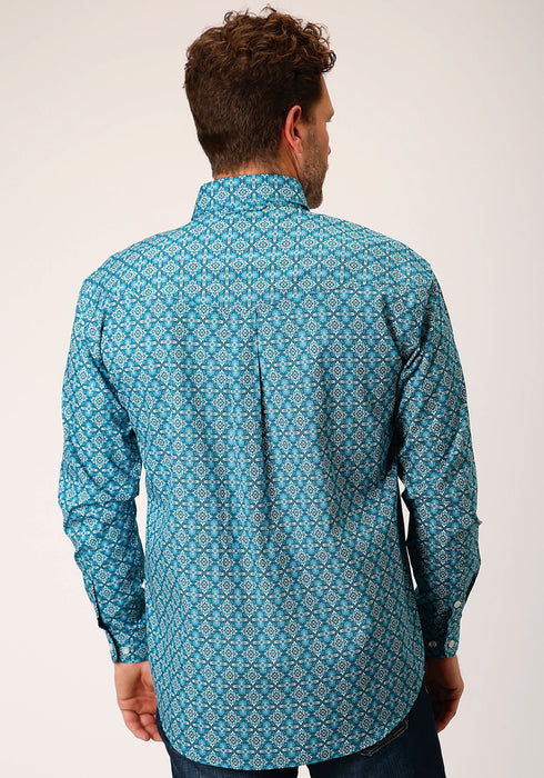 Roper Mens Turquoise 100% Cotton Victorian Foulard BD L/S Btn Shirt