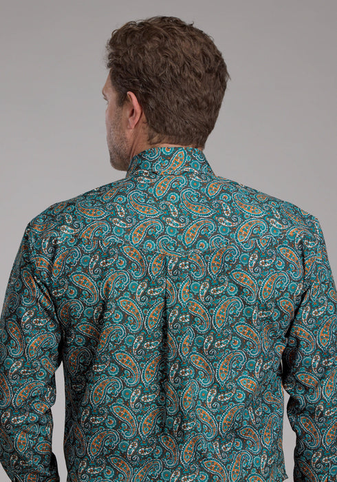 Roper Mens 2382 Dusk Paisley Turquoise 100% Cotton Btn L/S Shirt