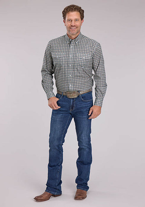 Roper Mens 2501 Medallion Foulard Grey 100% Cotton Btn L/S Shirt