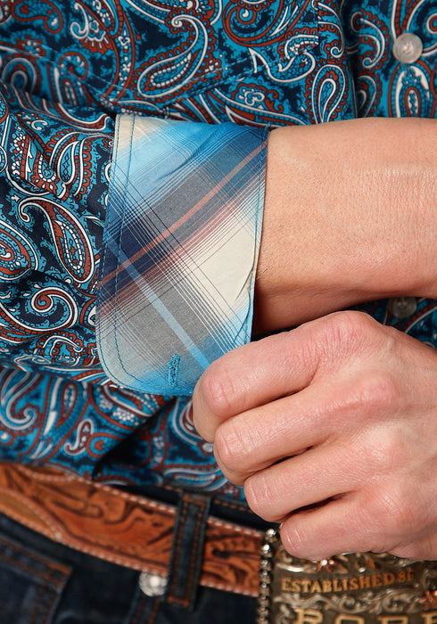 Roper Mens Blue 100% Cotton Canyon Paisley BD L/S Btn Shirt