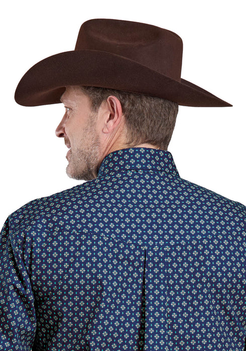 Roper Mens Pinwheel Foulard Blue 100% Cotton Btn L/S Shirt