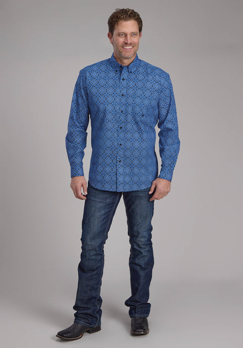 Roper Mens 2251 Sapphire Ornamental Blue 100% Cotton 1 Pkt L/S Shirt